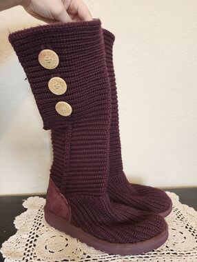 Ugg Burgundy Cardy Knit Tall Foldable Winter Boot Size 7